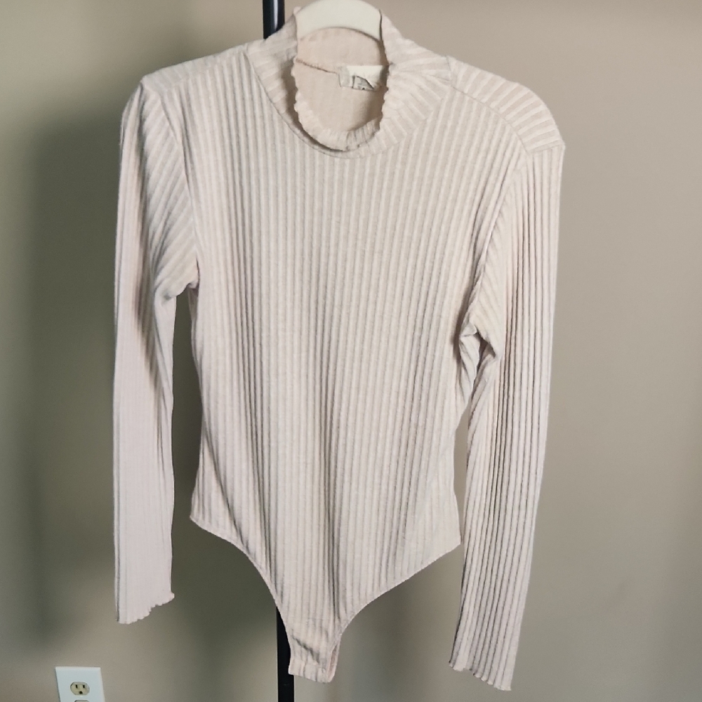 Altar'd State Cream Oatmeal Ribbed Bodysuit